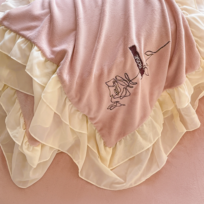 91家纺网 家纺一手货源 找家纺 ab家纺 2025新款高克重牛奶绒四件套-初恋 初恋藕粉