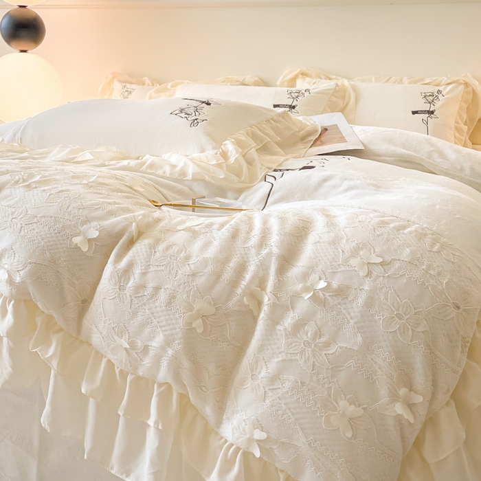 91家纺网 家纺一手货源 找家纺 ab家纺 2025新款高克重牛奶绒四件套-初恋 初恋米月白