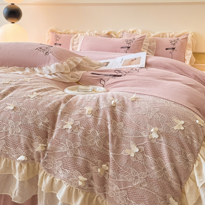 91家纺网 家纺一手货源 找家纺 ab家纺 2025新款高克重牛奶绒四件套-初恋 初恋藕粉