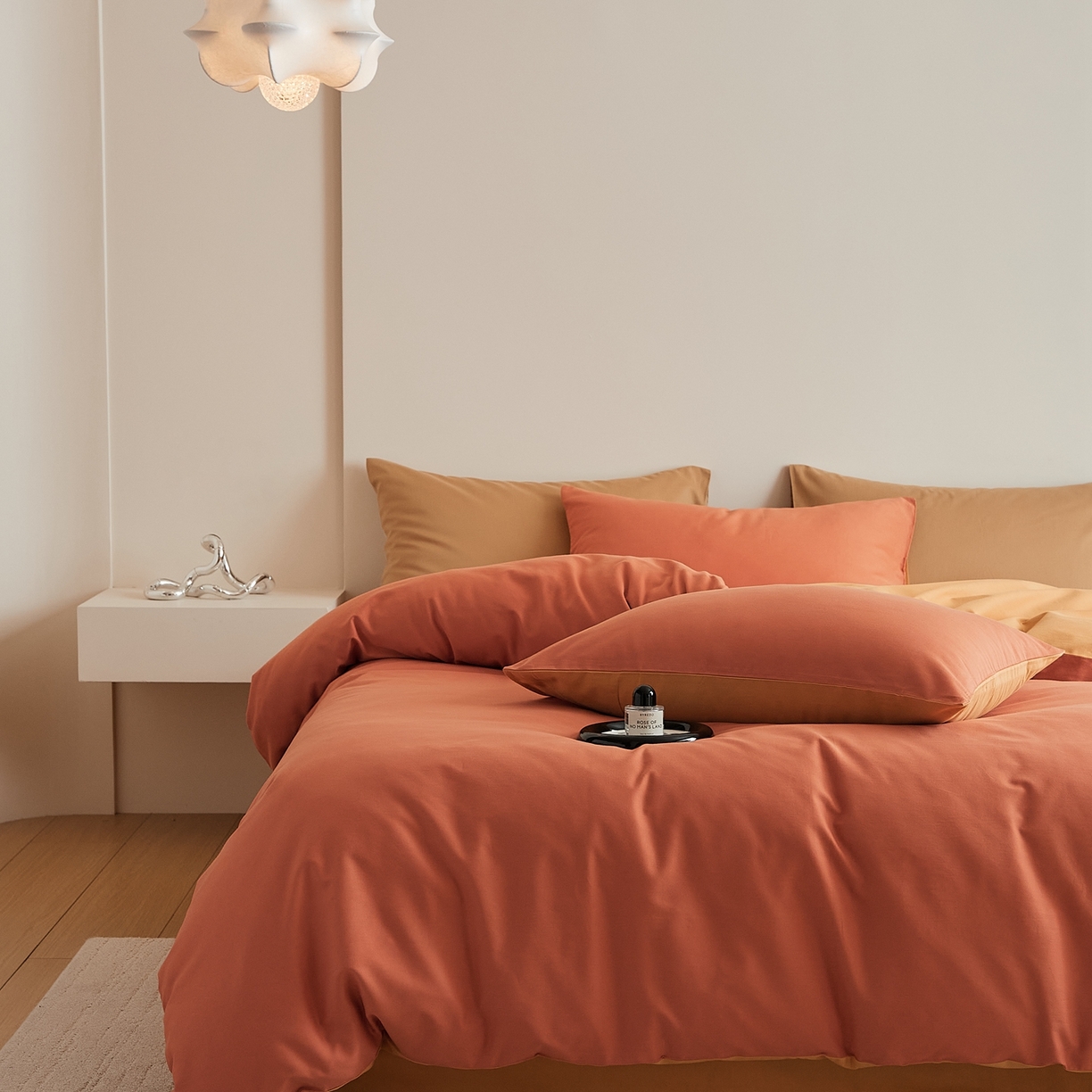 91家纺网 家纺一手货源 找家纺 禾时 2025新款A类全棉纯棉贡缎磨毛双拼色四件套 暖阳