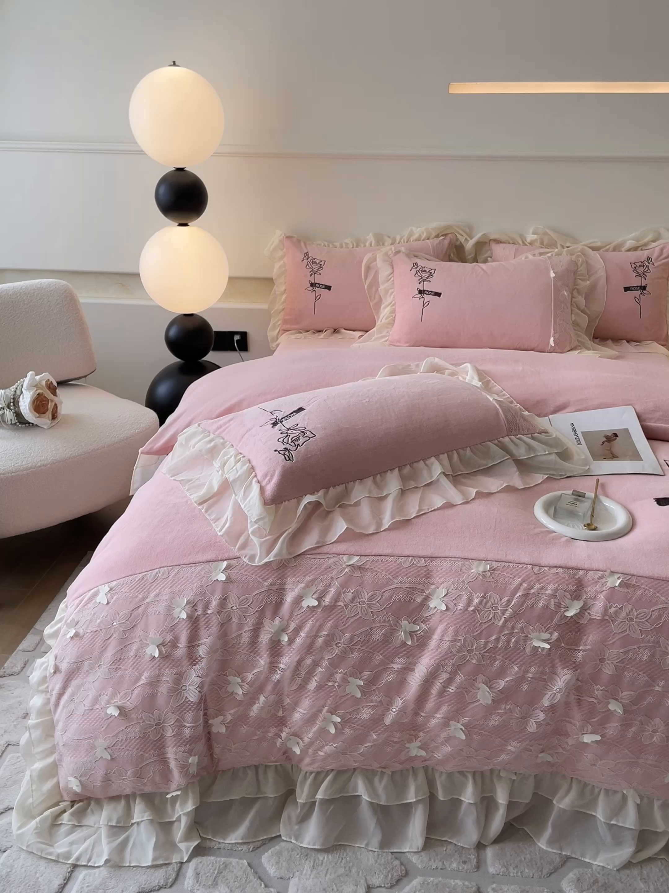 91家纺网 家纺一手货源 找家纺 ab家纺 2025新款高克重牛奶绒四件套-初恋 初恋梦幻粉