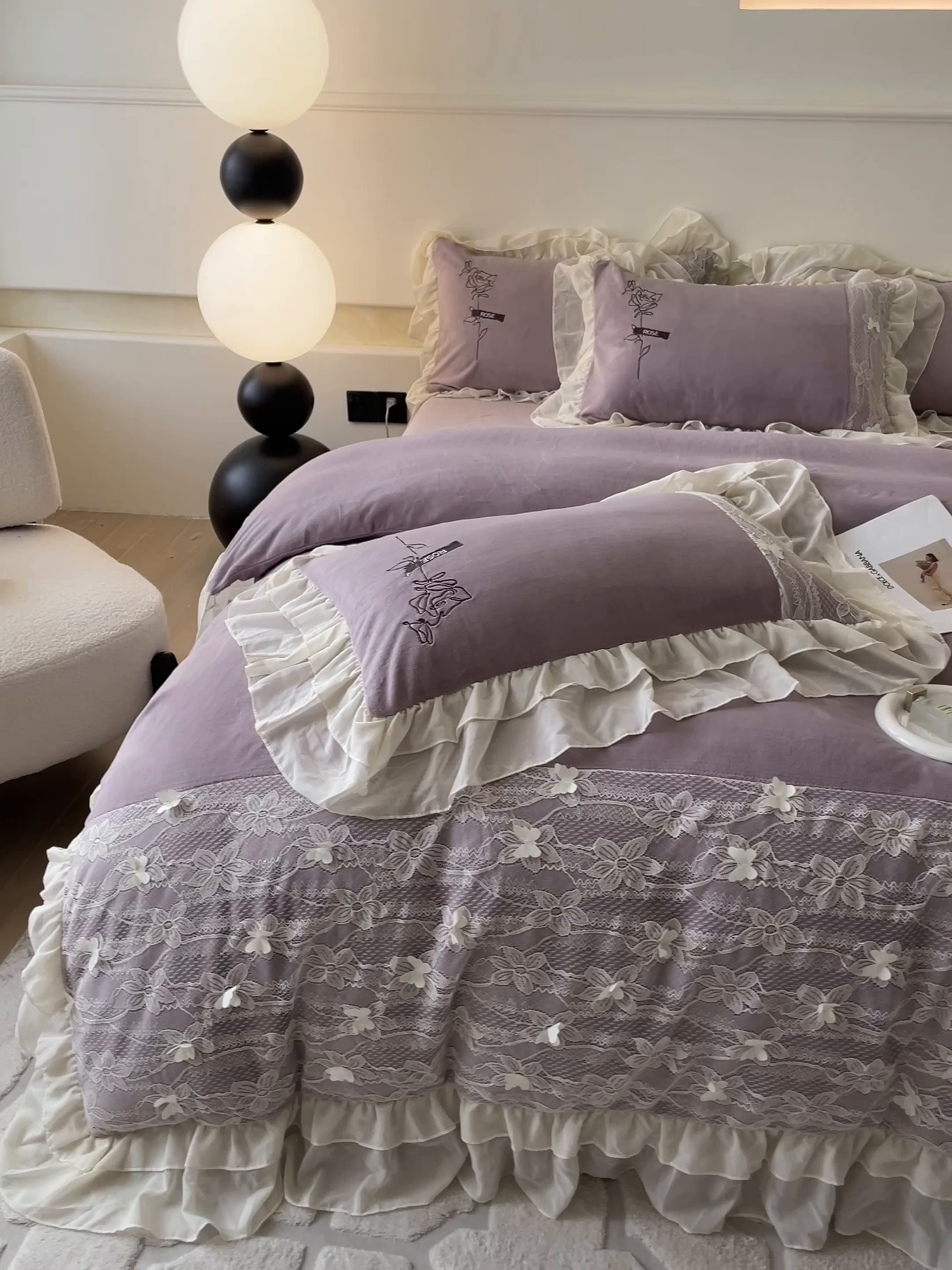 91家纺网 家纺一手货源 找家纺 ab家纺 2025新款高克重牛奶绒四件套-初恋 初恋香芋紫