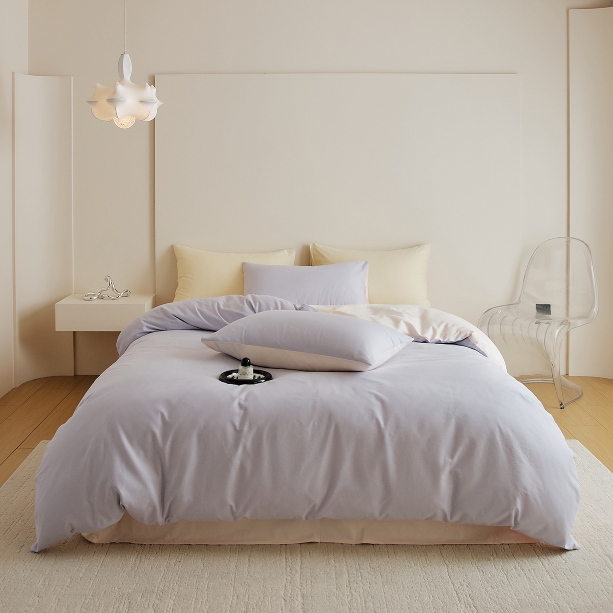 91家纺网 家纺一手货源 找家纺 禾时 2025新款A类全棉纯棉贡缎磨毛双拼色四件套 森屿