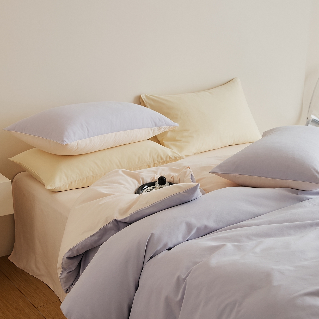 91家纺网 家纺一手货源 找家纺 禾时 2025新款A类全棉纯棉贡缎磨毛双拼色四件套 森屿