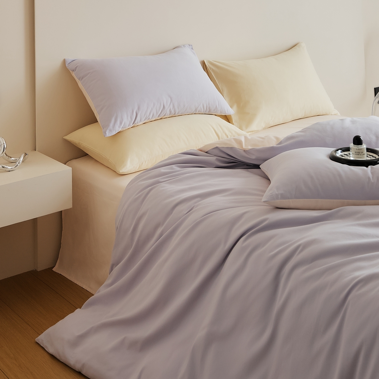 91家纺网 家纺一手货源 找家纺 禾时 2025新款A类全棉纯棉贡缎磨毛双拼色四件套 森屿