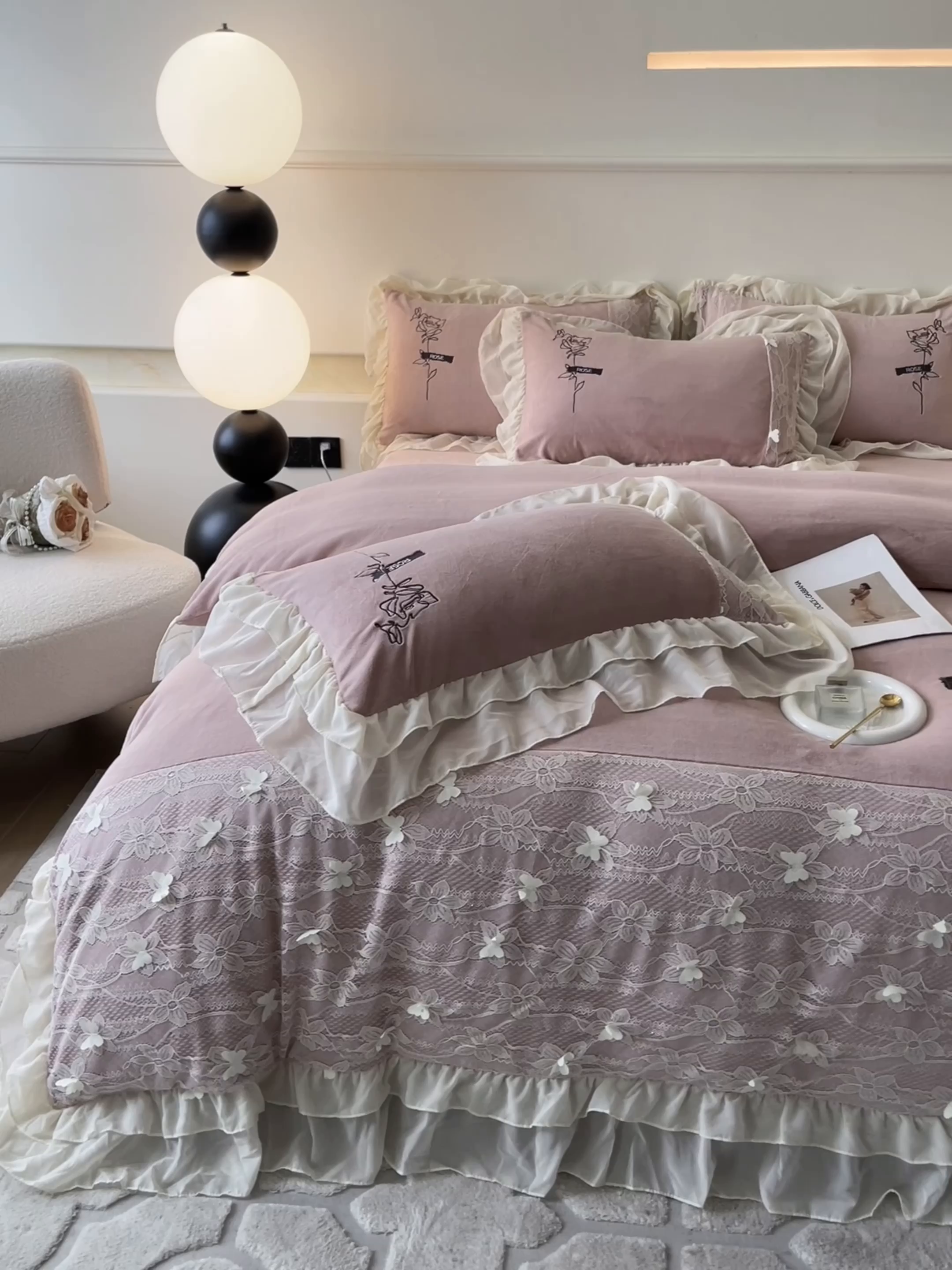 91家纺网 家纺一手货源 找家纺 ab家纺 2025新款高克重牛奶绒四件套-初恋 初恋藕粉