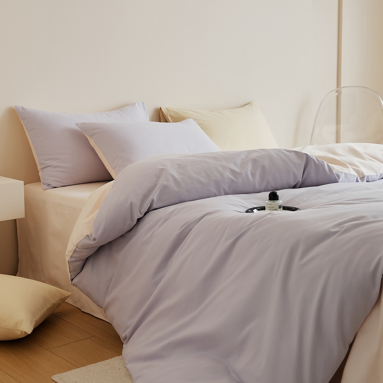 91家纺网 家纺一手货源 找家纺 禾时 2025新款A类全棉纯棉贡缎磨毛双拼色四件套 森屿