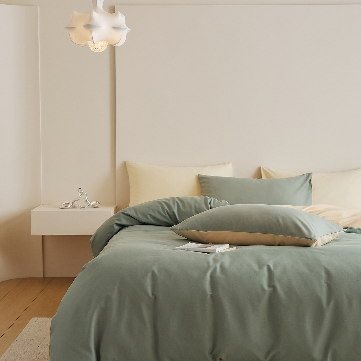 91家纺网 家纺一手货源 找家纺 禾时 2025新款A类全棉纯棉贡缎磨毛双拼色四件套 松风