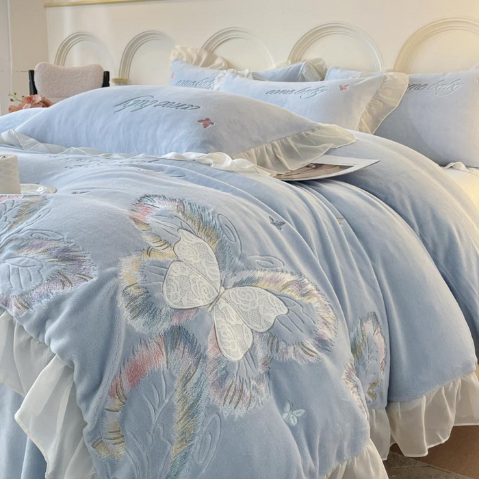 ab家纺 2025新款厚实保暖牛奶绒四件套-碟鸢 碟鸢-蓝色