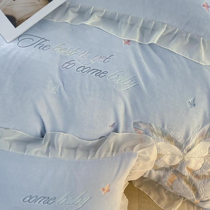 91家纺网 家纺一手货源 找家纺 ab家纺 2025新款厚实保暖牛奶绒四件套-碟鸢 碟鸢-蓝色