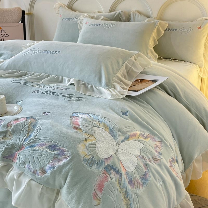 91家纺网 家纺一手货源 找家纺 ab家纺 2025新款厚实保暖牛奶绒四件套-碟鸢 碟鸢 -绿