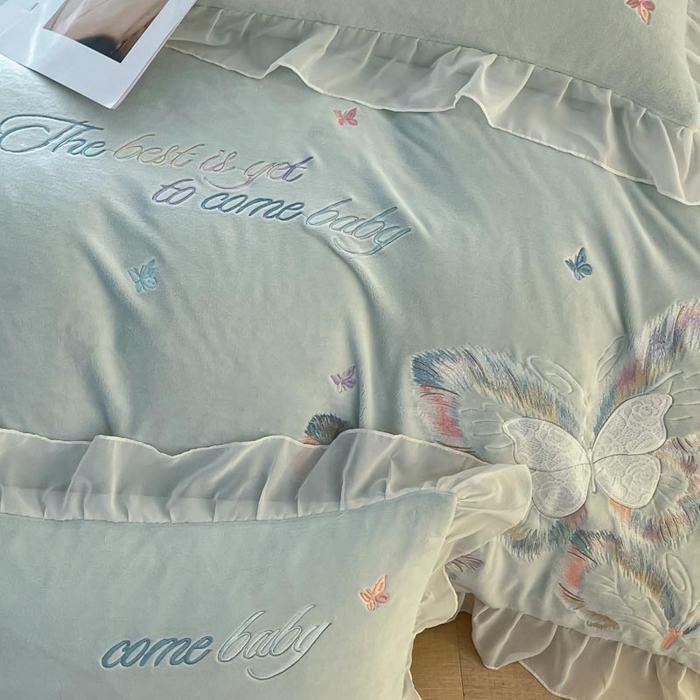 91家纺网 家纺一手货源 找家纺 ab家纺 2025新款厚实保暖牛奶绒四件套-碟鸢 碟鸢 -绿