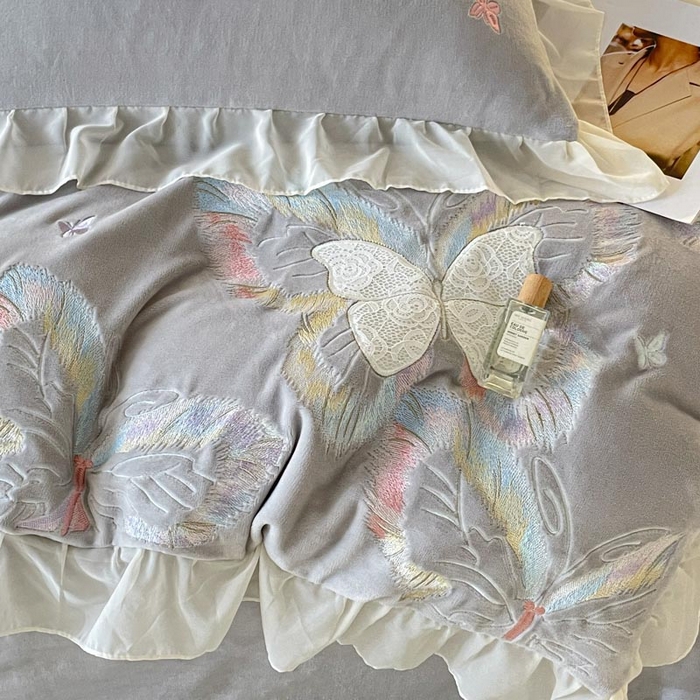 91家纺网 家纺一手货源 找家纺 ab家纺 2025新款厚实保暖牛奶绒四件套-碟鸢 碟鸢-灰