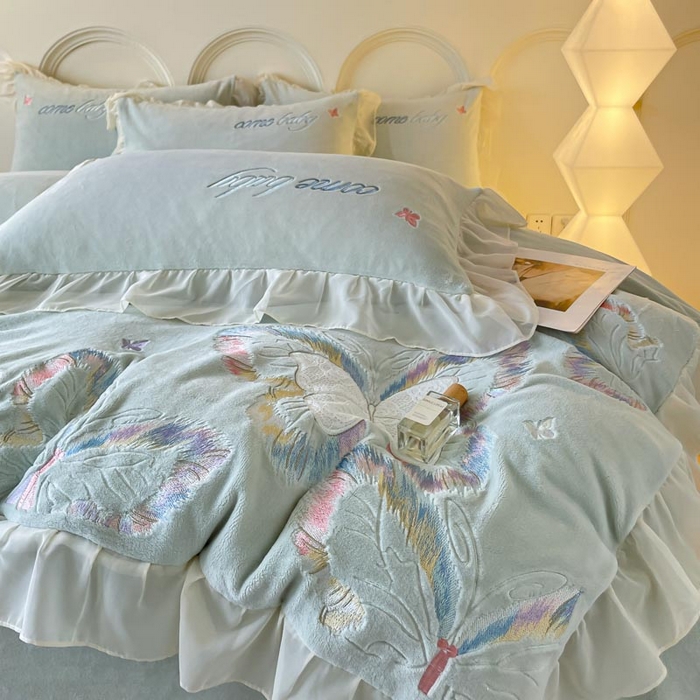 91家纺网 家纺一手货源 找家纺 ab家纺 2025新款厚实保暖牛奶绒四件套-碟鸢 碟鸢 -绿