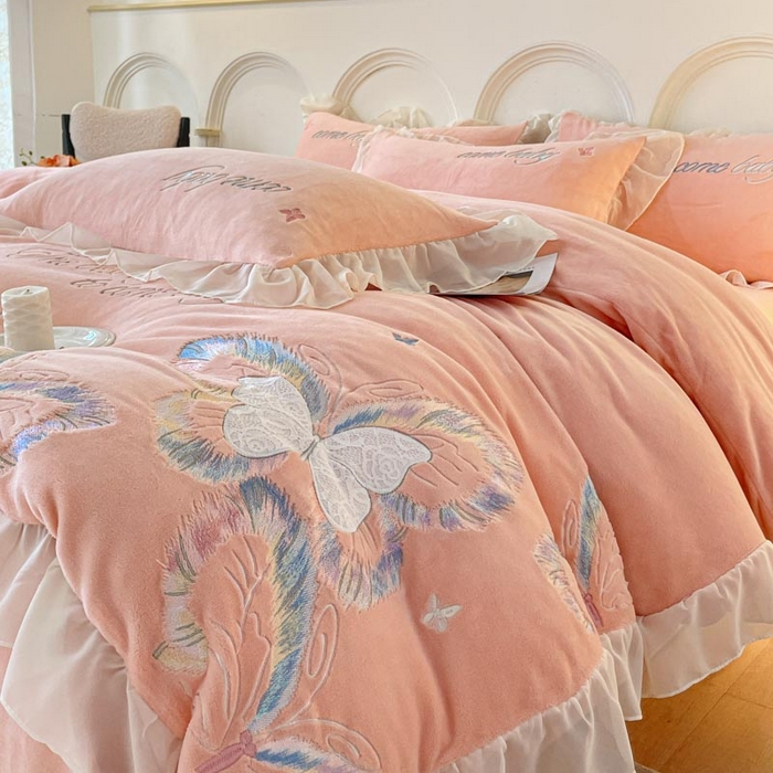 91家纺网 家纺一手货源 找家纺 ab家纺 2025新款厚实保暖牛奶绒四件套-碟鸢 碟鸢-玉色