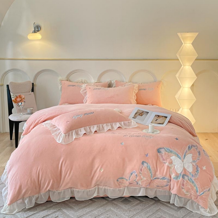 91家纺网 家纺一手货源 找家纺 ab家纺 2025新款厚实保暖牛奶绒四件套-碟鸢 碟鸢-玉色