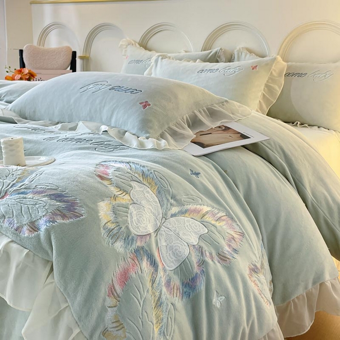 ab家纺 2025新款厚实保暖牛奶绒四件套-碟鸢 碟鸢 -绿