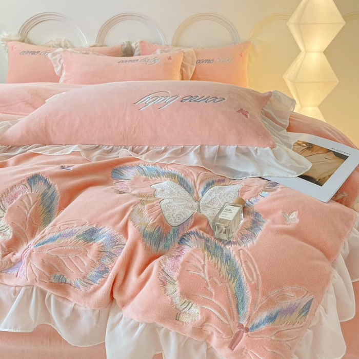 91家纺网 家纺一手货源 找家纺 ab家纺 2025新款厚实保暖牛奶绒四件套-碟鸢 碟鸢-玉色