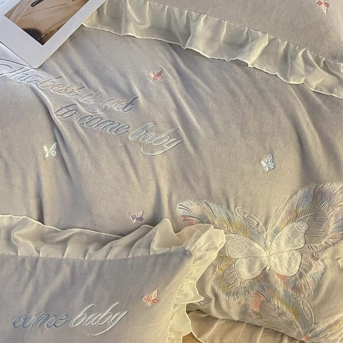 91家纺网 家纺一手货源 找家纺 ab家纺 2025新款厚实保暖牛奶绒四件套-碟鸢 碟鸢-灰