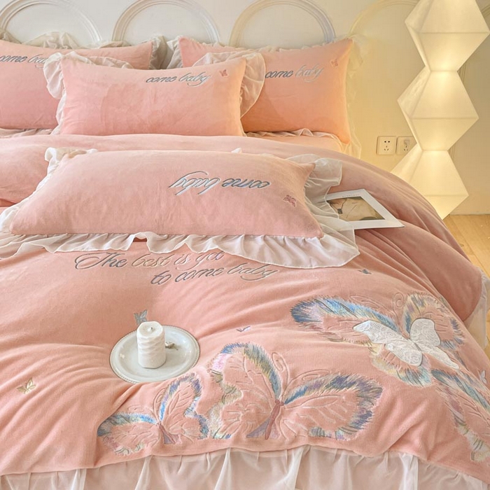 91家纺网 家纺一手货源 找家纺 ab家纺 2025新款厚实保暖牛奶绒四件套-碟鸢 碟鸢-玉色