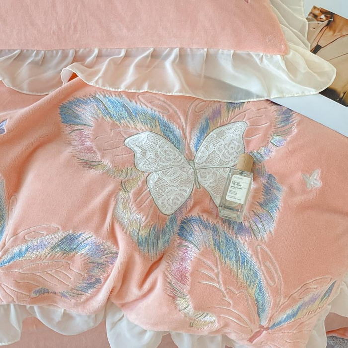 91家纺网 家纺一手货源 找家纺 ab家纺 2025新款厚实保暖牛奶绒四件套-碟鸢 碟鸢-玉色