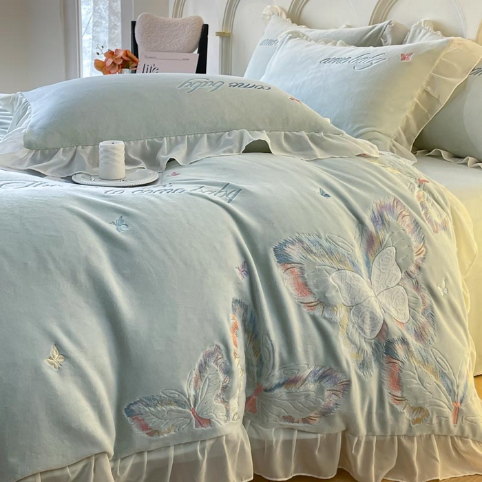 91家纺网 家纺一手货源 找家纺 ab家纺 2025新款厚实保暖牛奶绒四件套-碟鸢 碟鸢 -绿