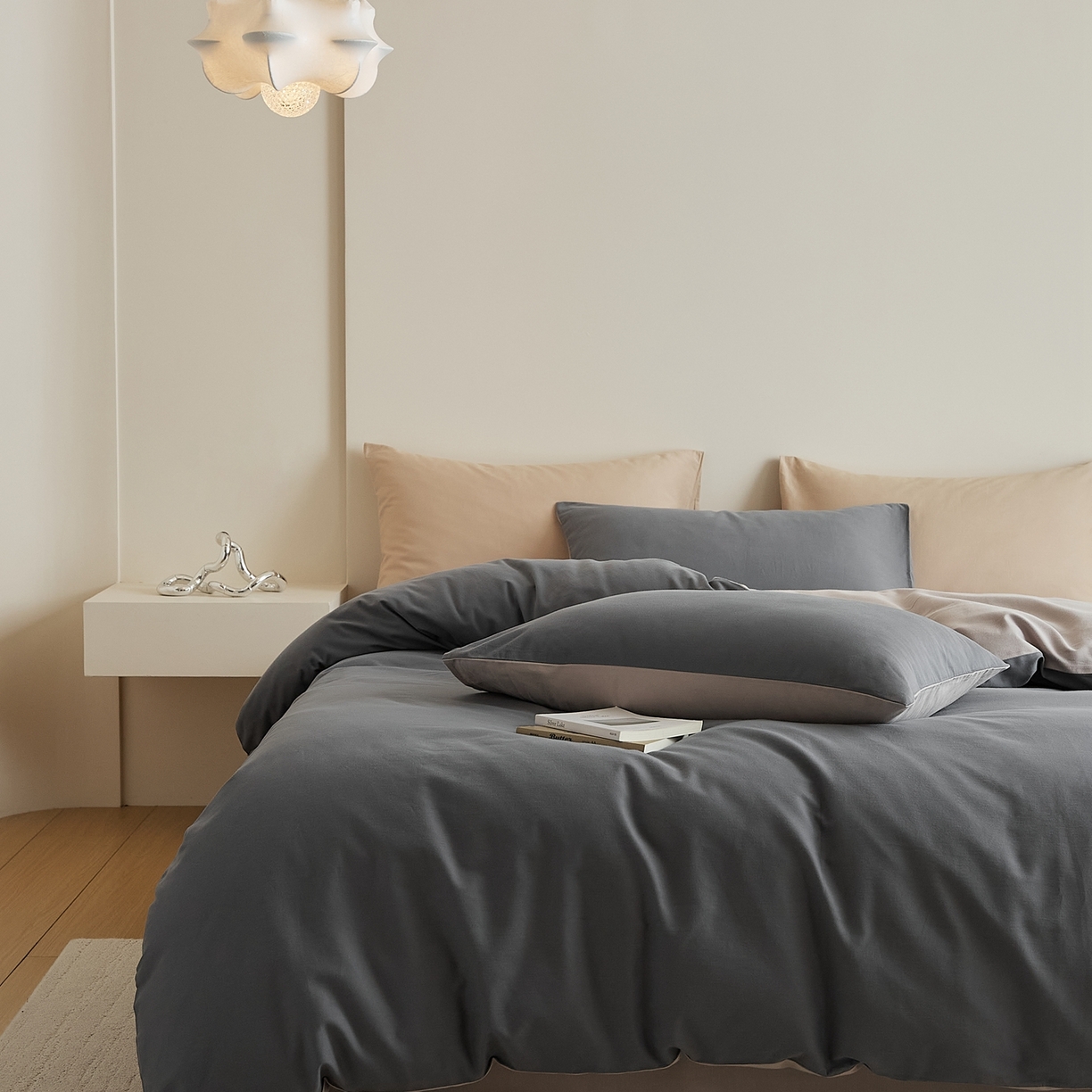 91家纺网 家纺一手货源 找家纺 禾时 2025新款A类全棉纯棉贡缎磨毛双拼色四件套 钛苏