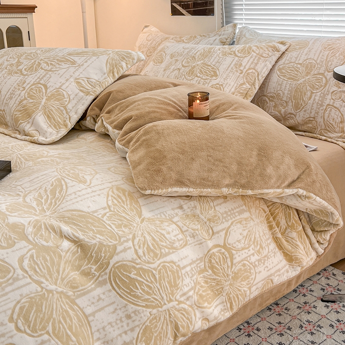 倾慕家纺 2026新款舒适保暖立体浮雕绒系列单被套 蝴蝶流苏米