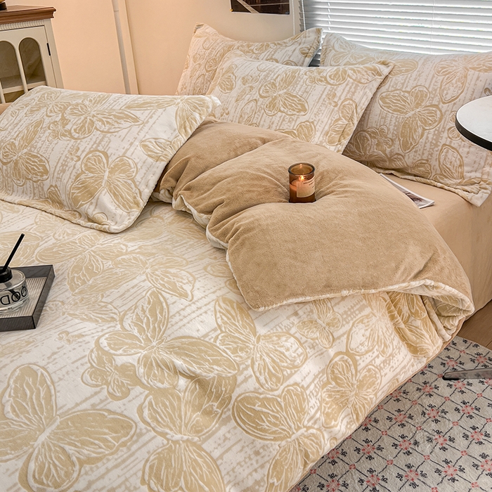 91家纺网 家纺一手货源 找家纺 倾慕家纺 2026新款舒适保暖立体浮雕绒系列单被套 蝴蝶流苏米