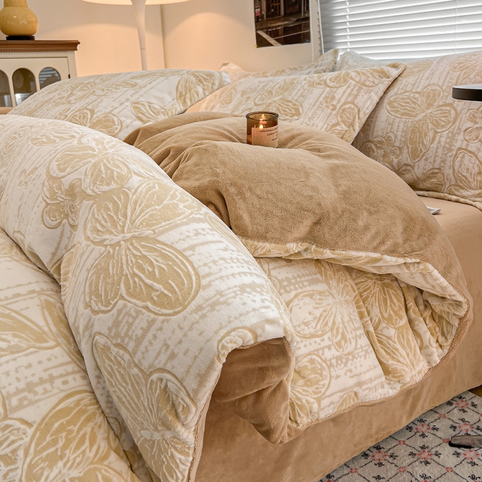 91家纺网 家纺一手货源 找家纺 倾慕家纺 2026新款舒适保暖立体浮雕绒系列单被套 蝴蝶流苏米