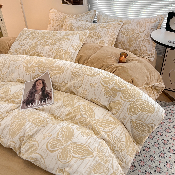 91家纺网 家纺一手货源 找家纺 倾慕家纺 2026新款舒适保暖立体浮雕绒系列单被套 蝴蝶流苏米