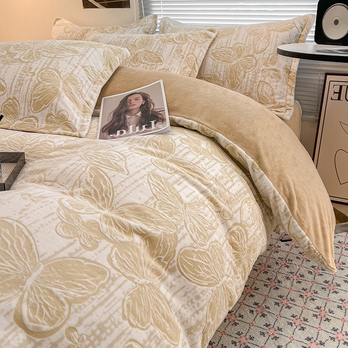 91家纺网 家纺一手货源 找家纺 倾慕家纺 2026新款舒适保暖立体浮雕绒系列单被套 蝴蝶流苏米