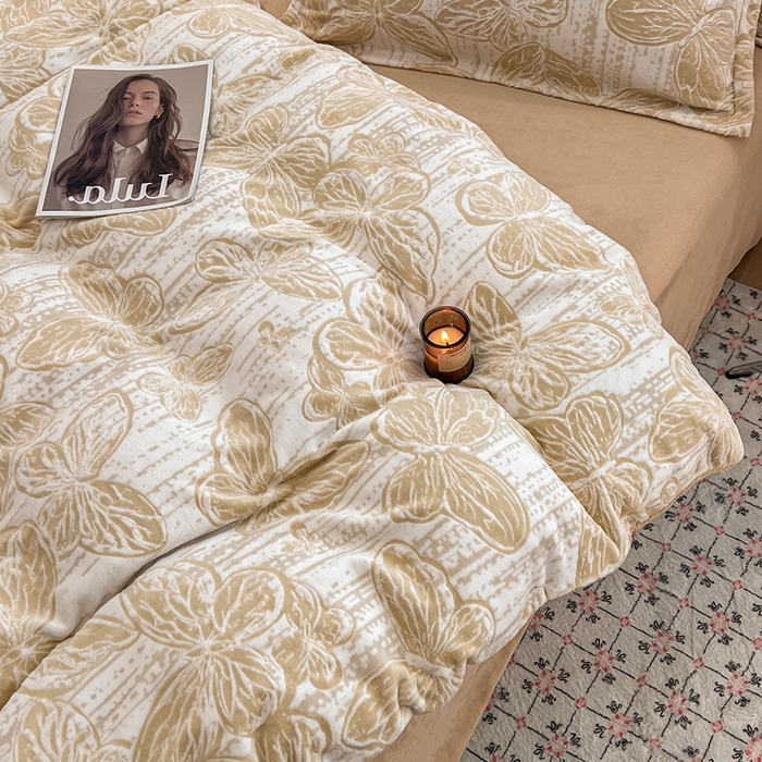 91家纺网 家纺一手货源 找家纺 倾慕家纺 2026新款舒适保暖立体浮雕绒系列单被套 蝴蝶流苏米