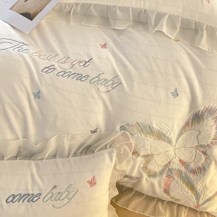 91家纺网 家纺一手货源 找家纺 ab家纺 2025新款厚实保暖牛奶绒四件套-碟鸢 碟鸢 -蓝白