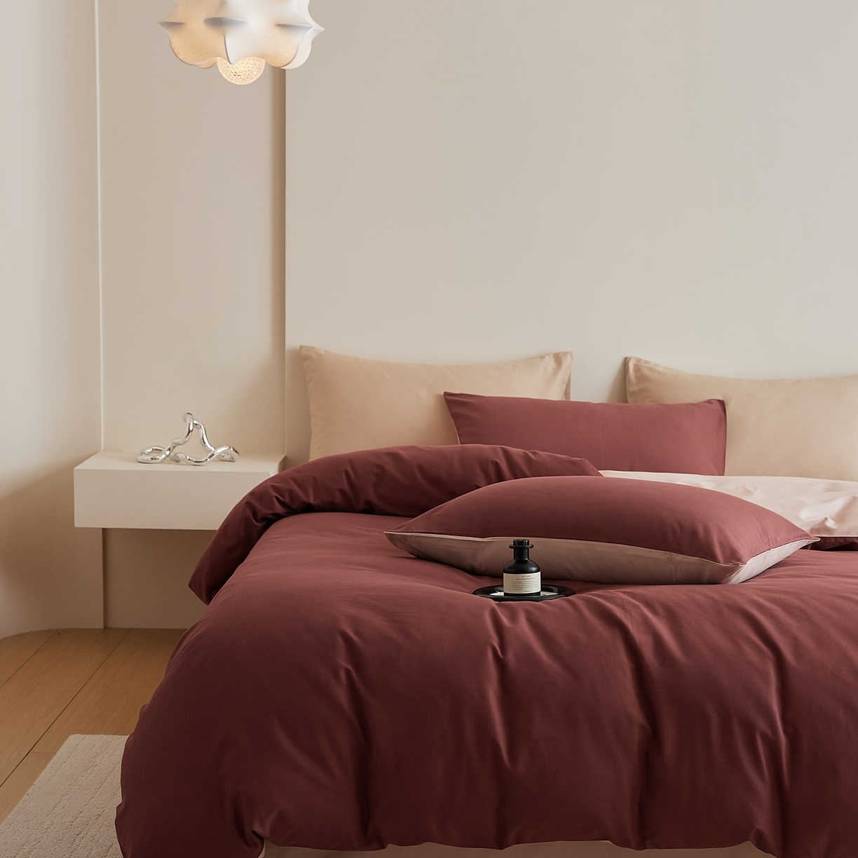 91家纺网 家纺一手货源 找家纺 禾时 2025新款A类全棉纯棉贡缎磨毛双拼色四件套 维粉