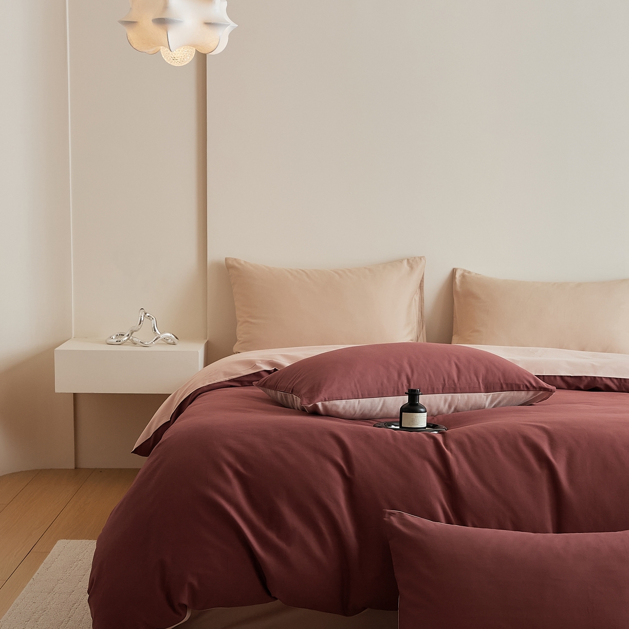 91家纺网 家纺一手货源 找家纺 禾时 2025新款A类全棉纯棉贡缎磨毛双拼色四件套 维粉