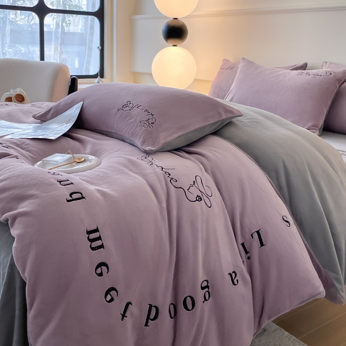 ab家纺 2025新款字母绣花牛奶绒四件套-都市生活 都市生活香芋紫-灰