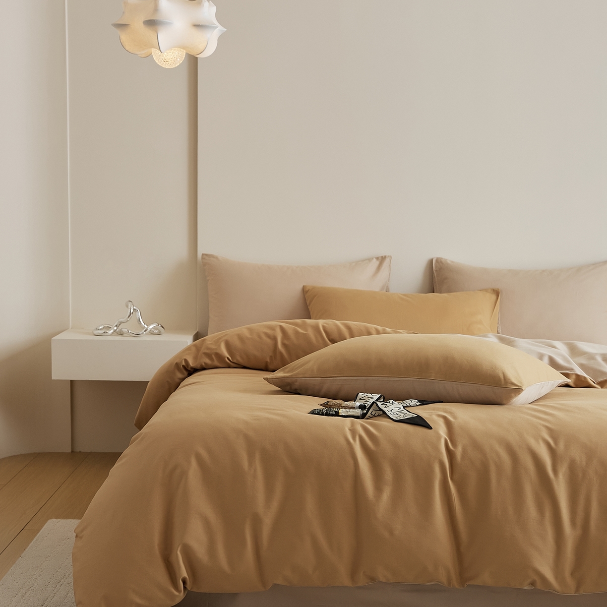 91家纺网 家纺一手货源 找家纺 禾时 2025新款A类全棉纯棉贡缎磨毛双拼色四件套 耀金