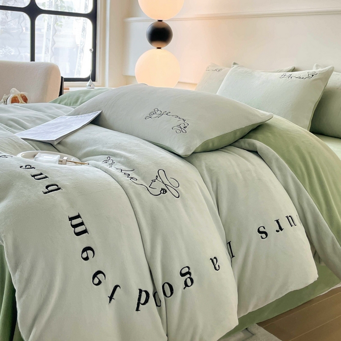 ab家纺 2025新款字母绣花牛奶绒四件套-都市生活 都市生活嫩绿-新牙绿