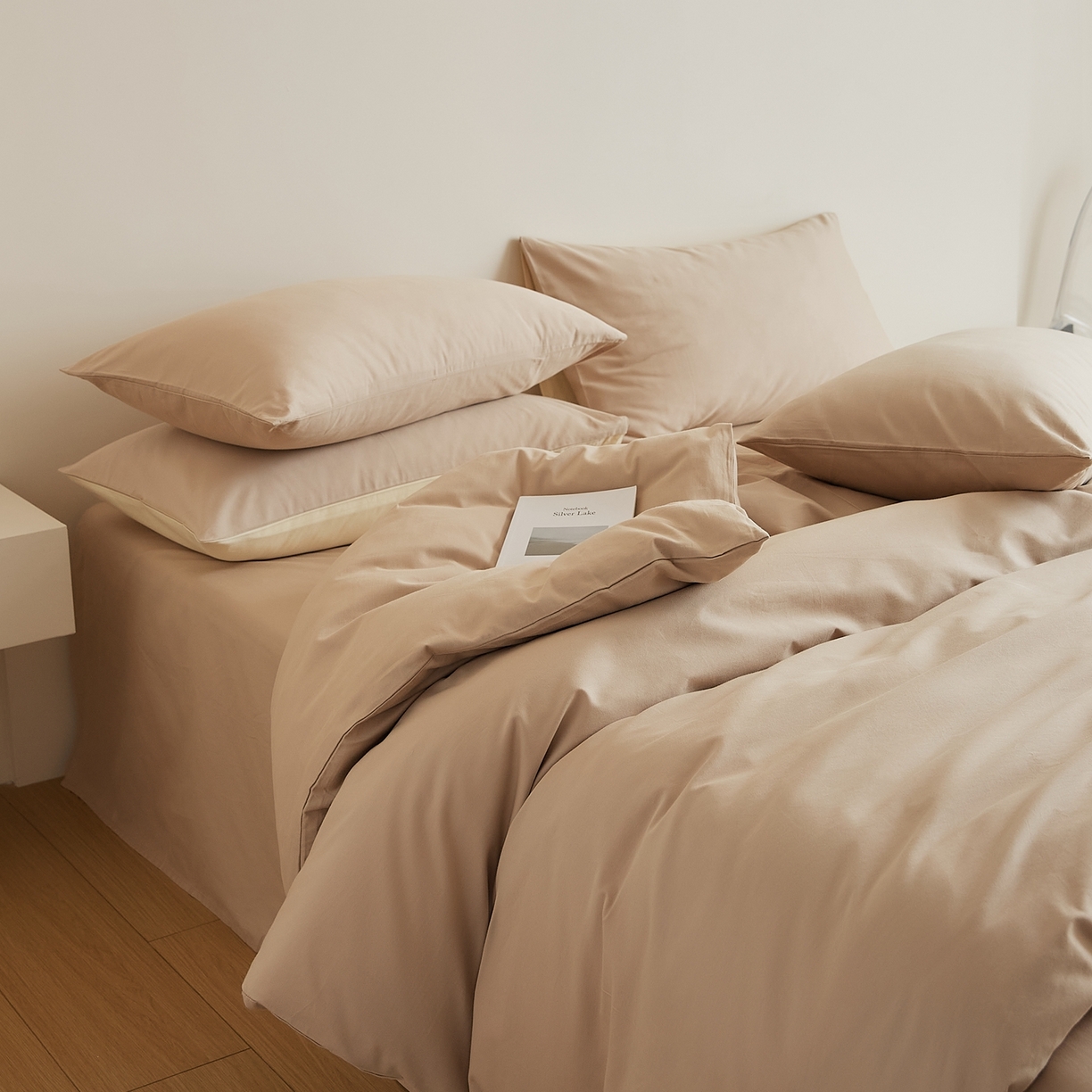 91家纺网 家纺一手货源 找家纺 禾时 2025新款A类全棉纯棉贡缎磨毛双拼色四件套 鱼肚