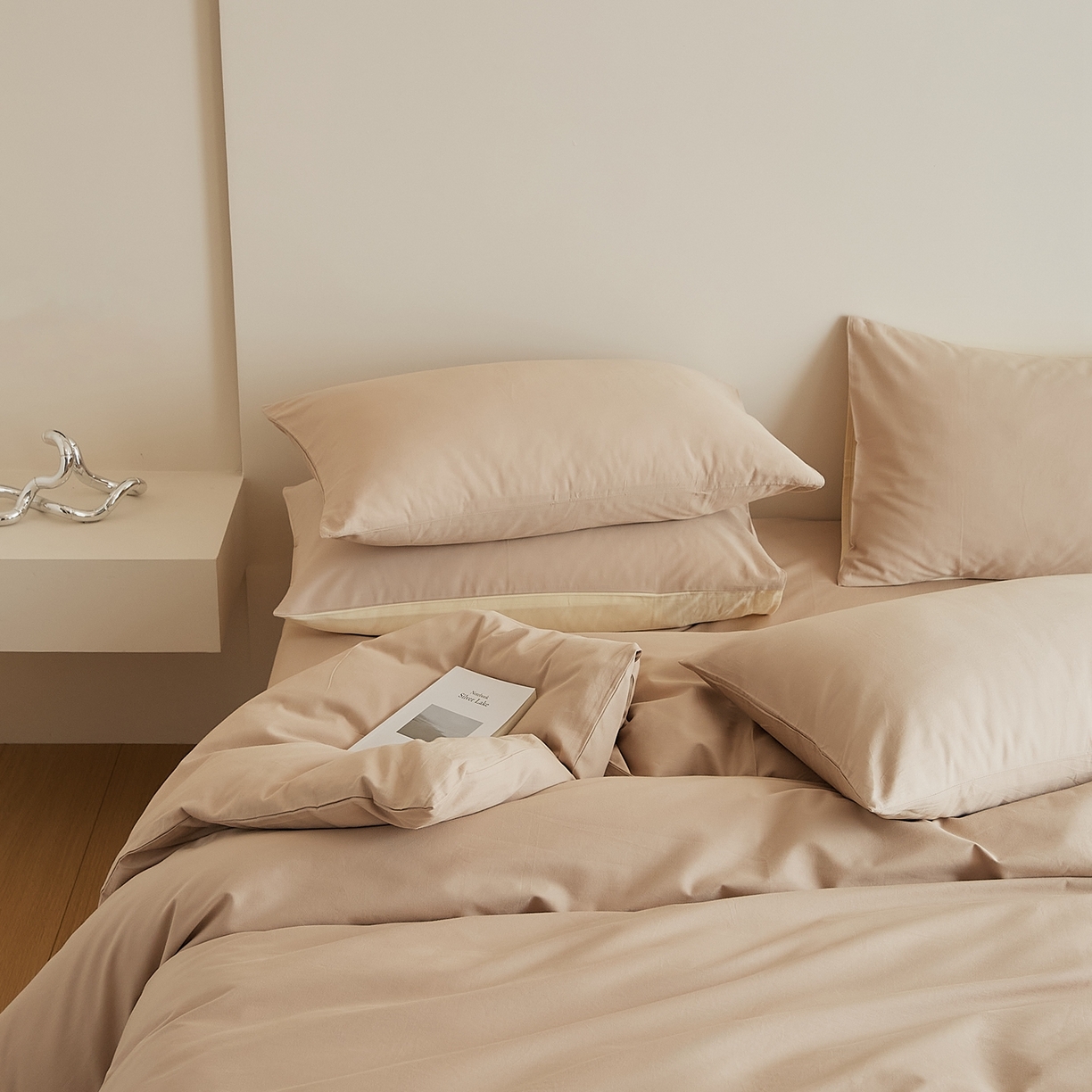 91家纺网 家纺一手货源 找家纺 禾时 2025新款A类全棉纯棉贡缎磨毛双拼色四件套 鱼肚