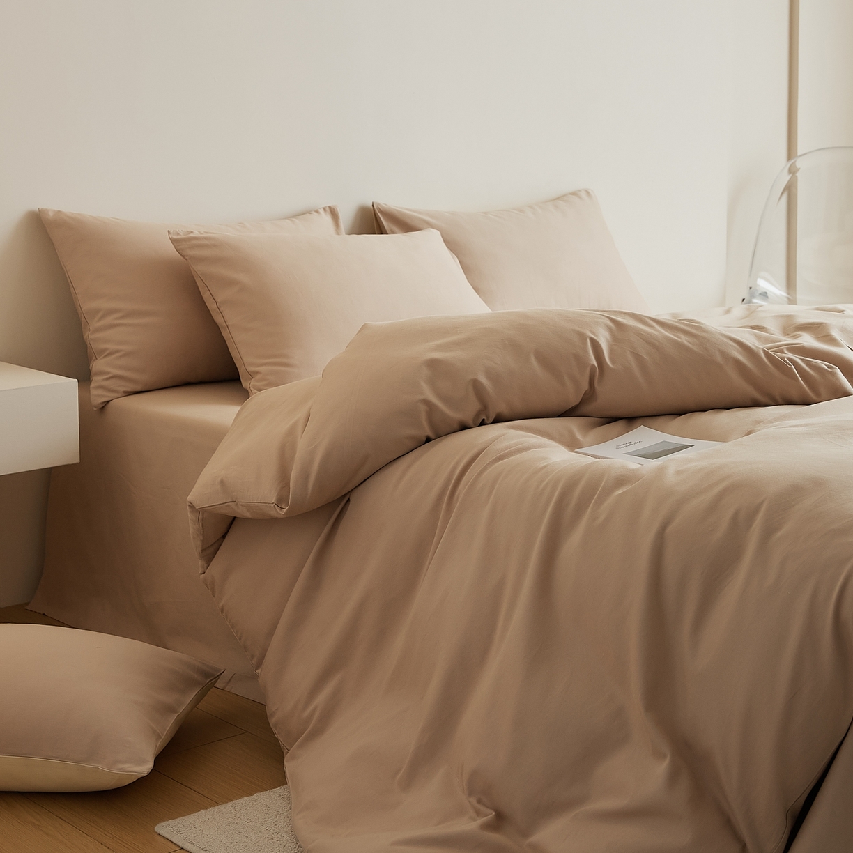 91家纺网 家纺一手货源 找家纺 禾时 2025新款A类全棉纯棉贡缎磨毛双拼色四件套 鱼肚