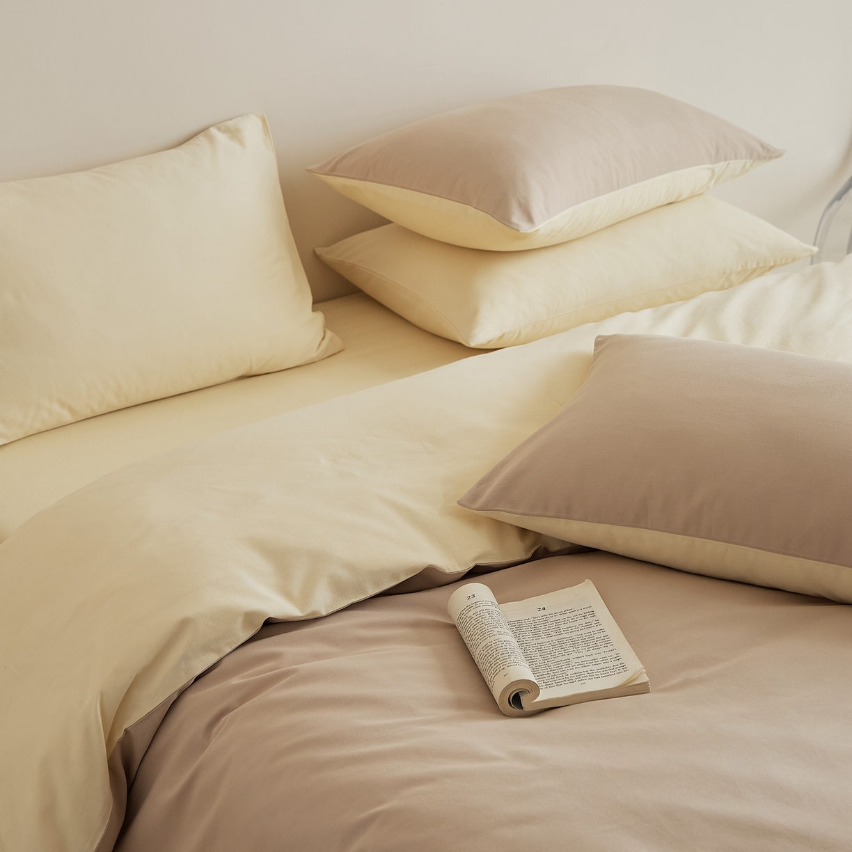 91家纺网 家纺一手货源 找家纺 禾时 2025新款A类全棉纯棉贡缎磨毛双拼色四件套 鱼月