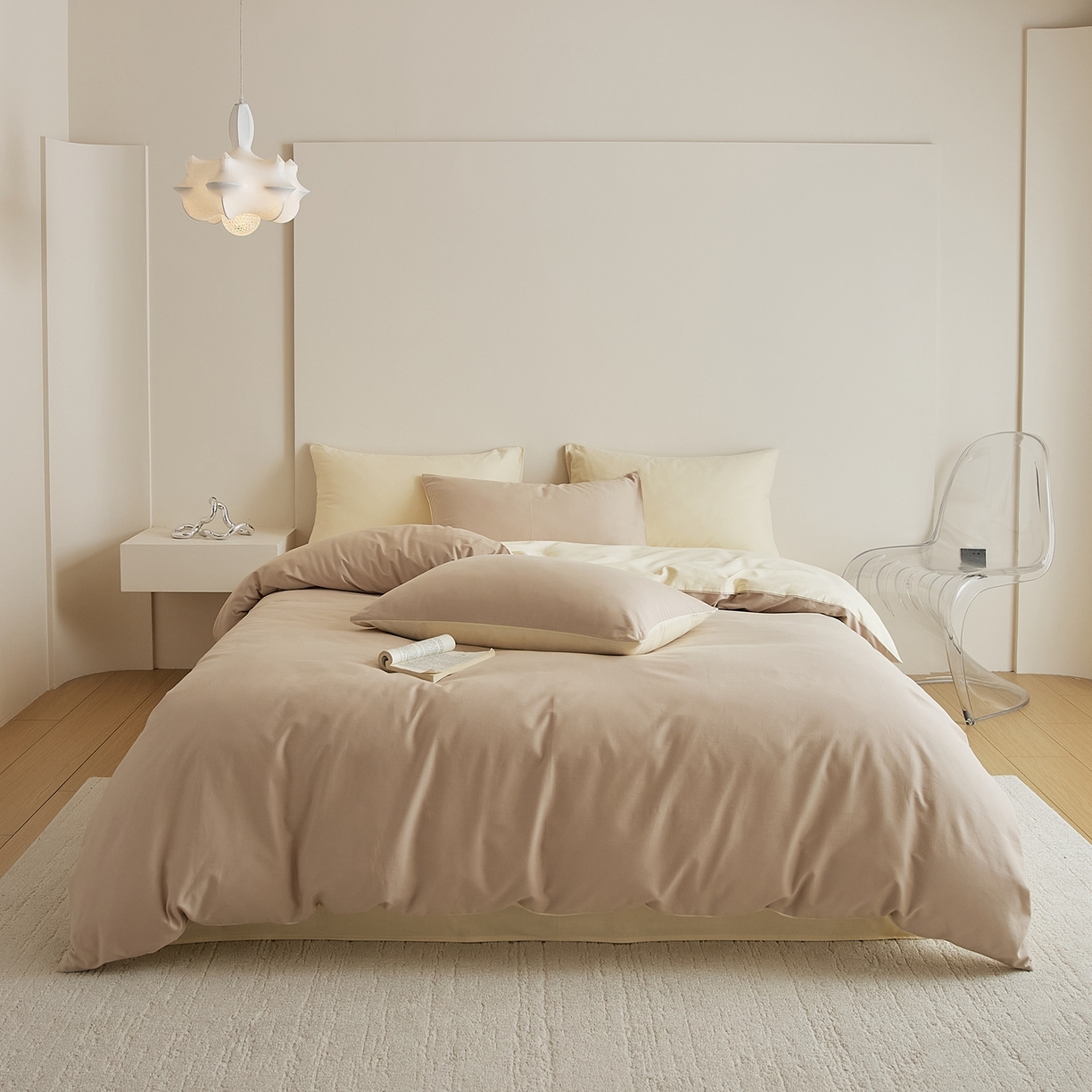 91家纺网 家纺一手货源 找家纺 禾时 2025新款A类全棉纯棉贡缎磨毛双拼色四件套 鱼月