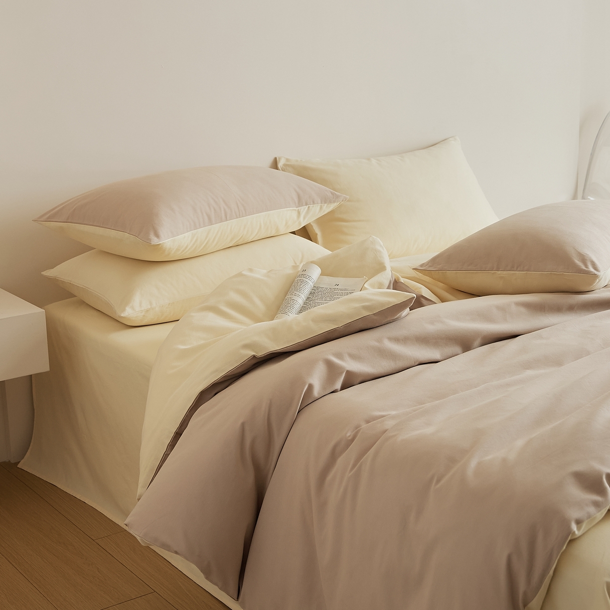 91家纺网 家纺一手货源 找家纺 禾时 2025新款A类全棉纯棉贡缎磨毛双拼色四件套 鱼月