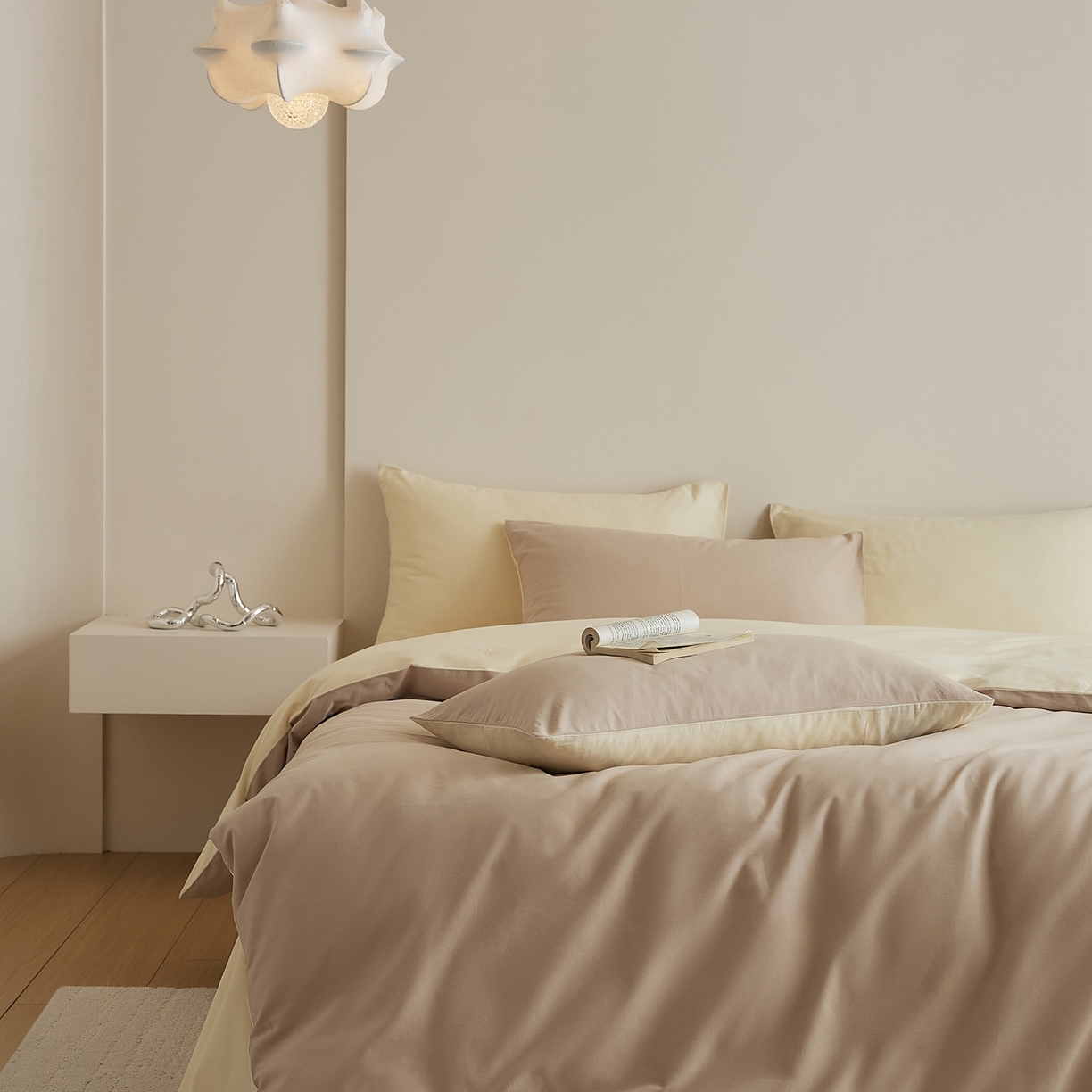 91家纺网 家纺一手货源 找家纺 禾时 2025新款A类全棉纯棉贡缎磨毛双拼色四件套 鱼月