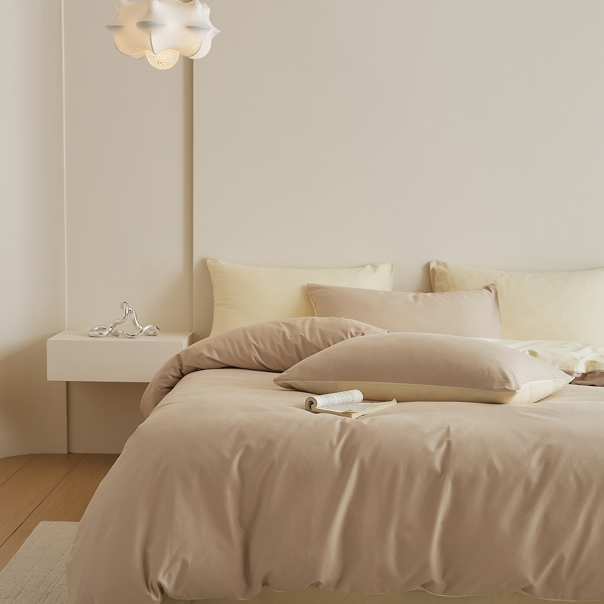 91家纺网 家纺一手货源 找家纺 禾时 2025新款A类全棉纯棉贡缎磨毛双拼色四件套 鱼月