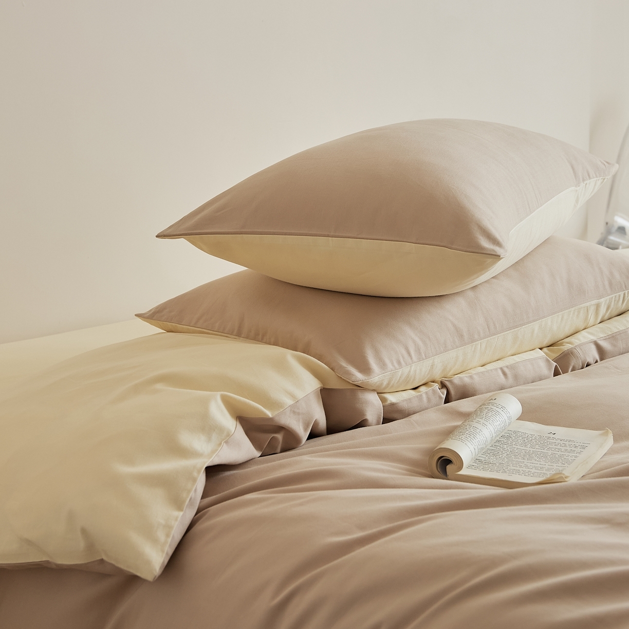 91家纺网 家纺一手货源 找家纺 禾时 2025新款A类全棉纯棉贡缎磨毛双拼色四件套 鱼月