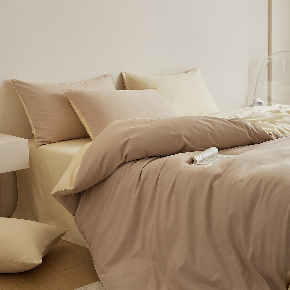 91家纺网 家纺一手货源 找家纺 禾时 2025新款A类全棉纯棉贡缎磨毛双拼色四件套 鱼月