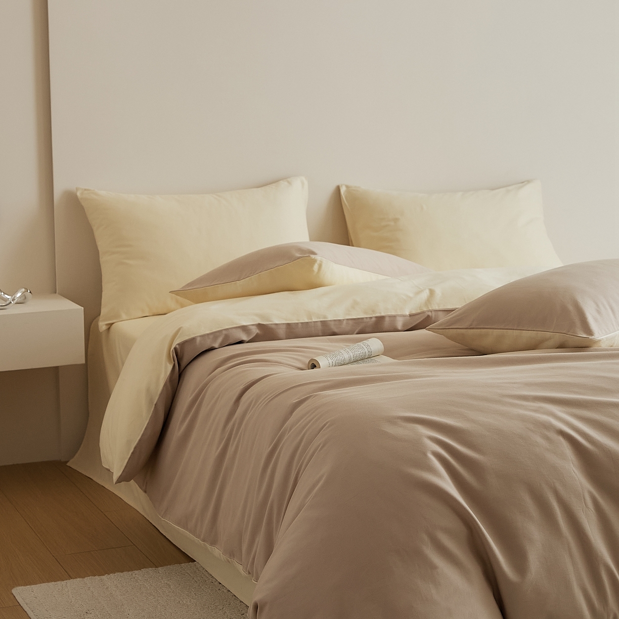 91家纺网 家纺一手货源 找家纺 禾时 2025新款A类全棉纯棉贡缎磨毛双拼色四件套 鱼月